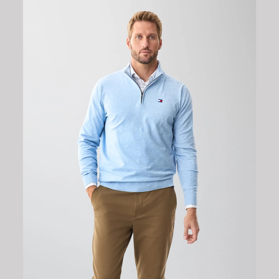 Quarter-Zip Sweater – Men's Heather Cotton Pullover