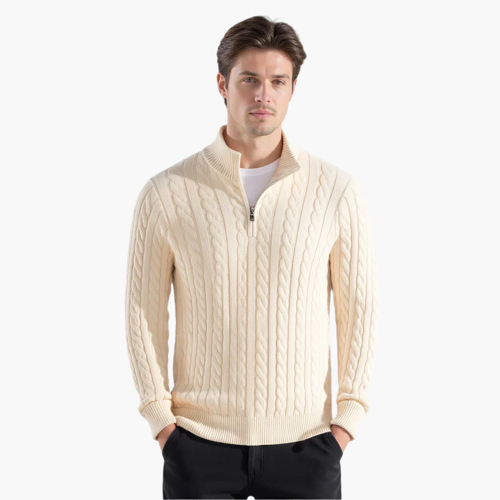 Men’s Premium Cable Knit Half-Zip Sweater – Classic Comfort & Modern Style