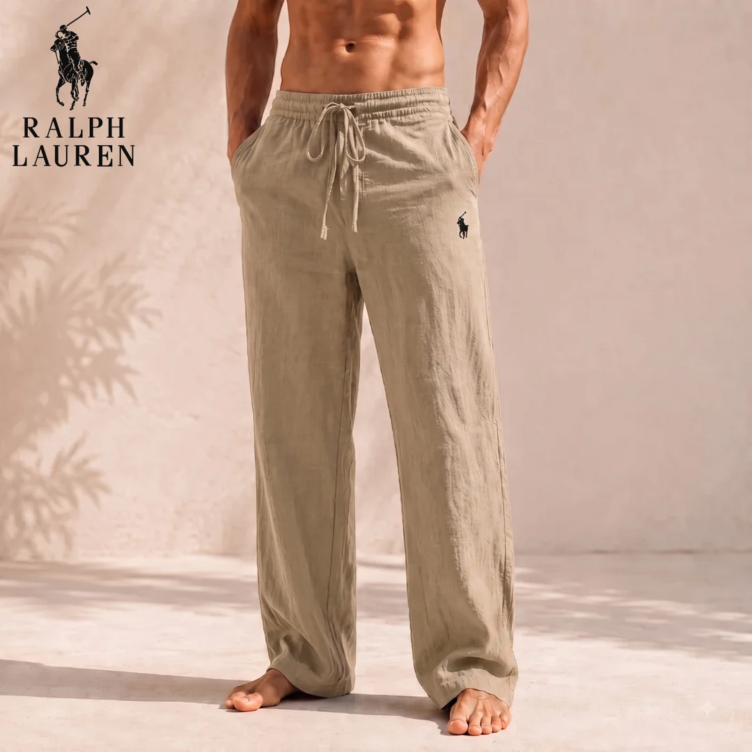 Men’s Linen Blend Wide-Leg Trousers – Relaxed Fit Drawstring Pants