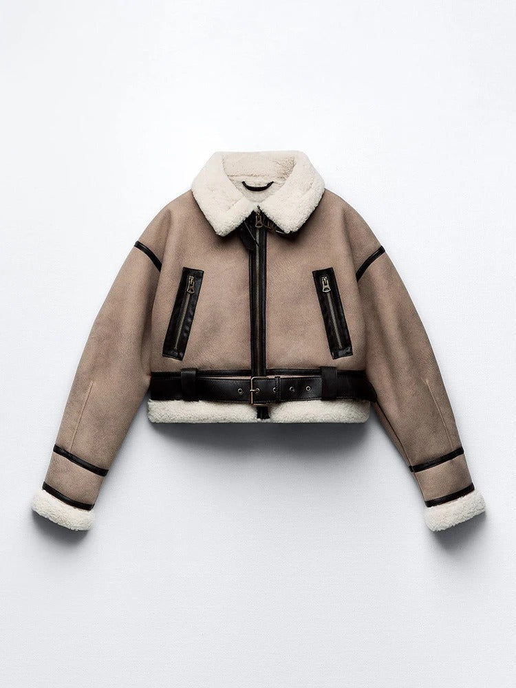 Women's Retro Faux Leather & Fur Streetwear Jacket