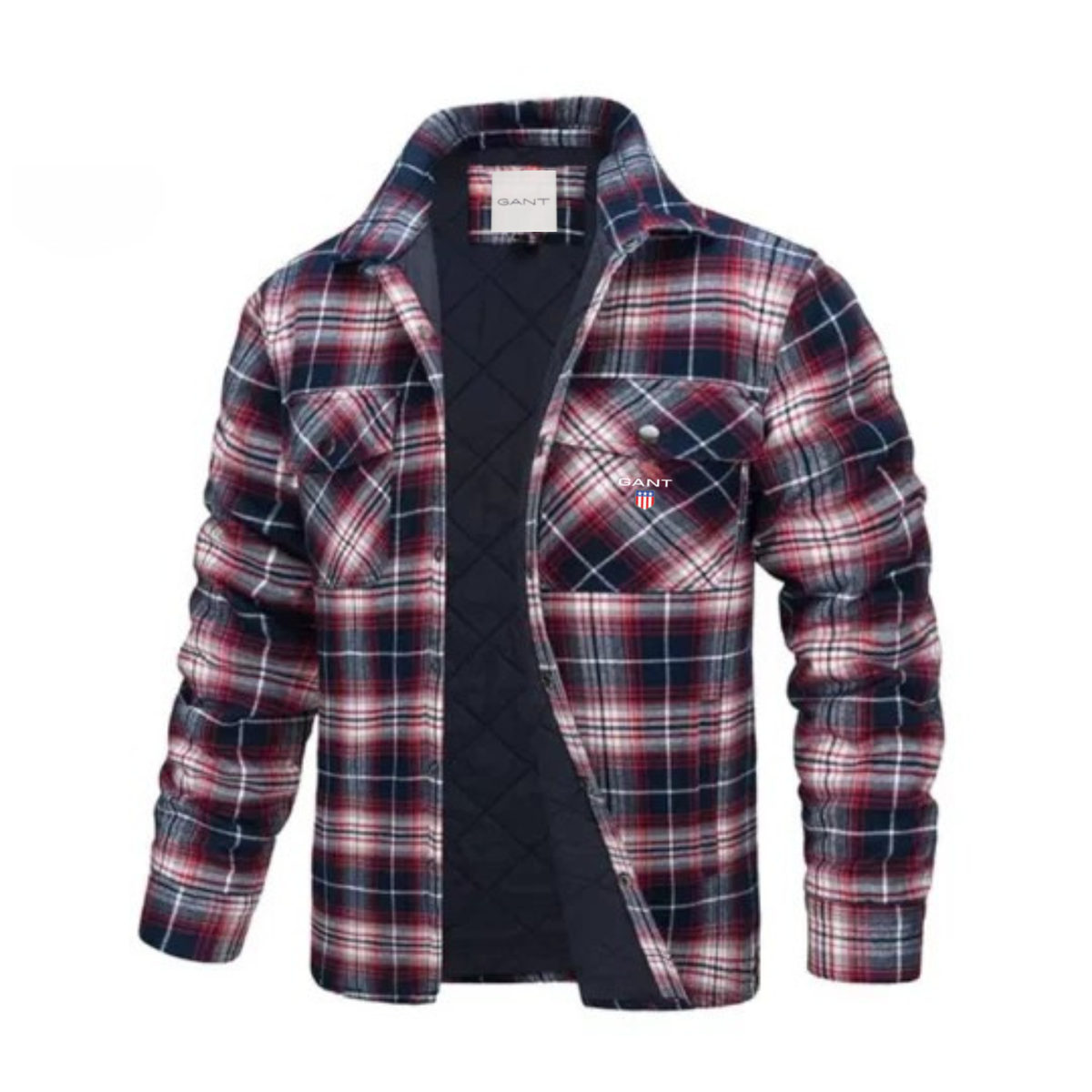 Men's quilt-lined plaid flannel shirt jacket – Red White