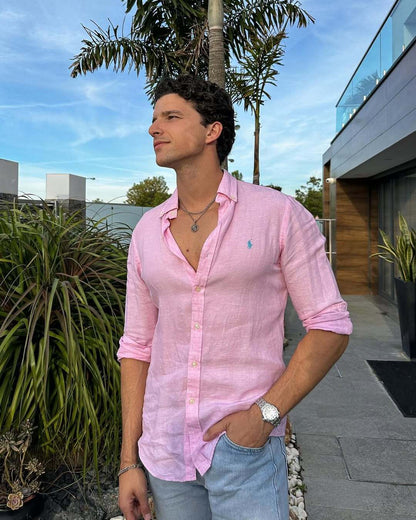 Men’s Casual Linen Shirt – Elegant Breathable Long Sleeve Button-Up