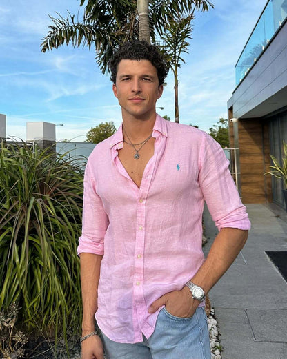 Men’s Casual Linen Shirt – Elegant Breathable Long Sleeve Button-Up