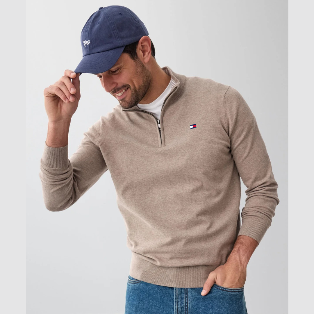 Quarter-Zip Sweater – Men's Heather Cotton Pullover