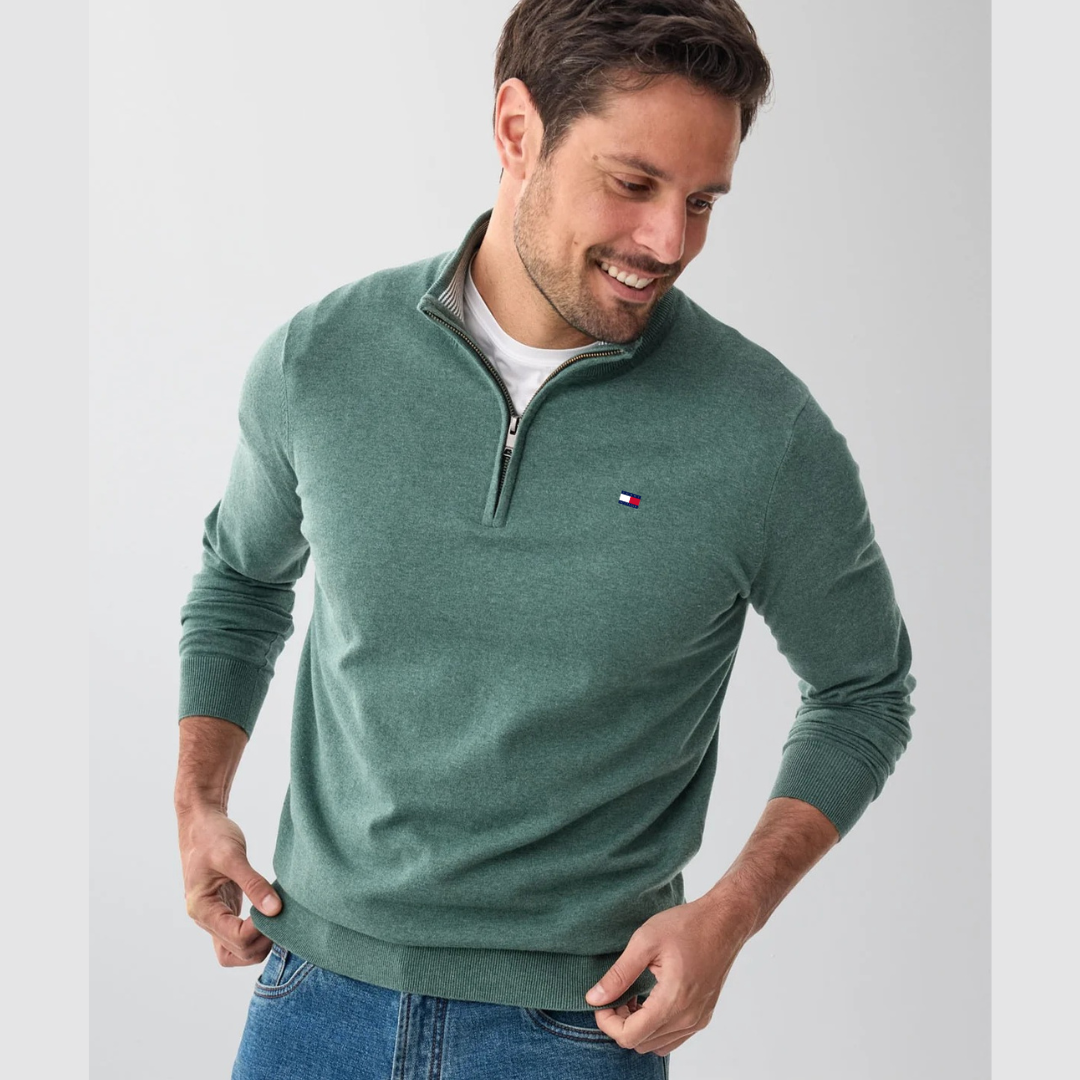 Quarter-Zip Sweater – Men's Heather Cotton Pullover
