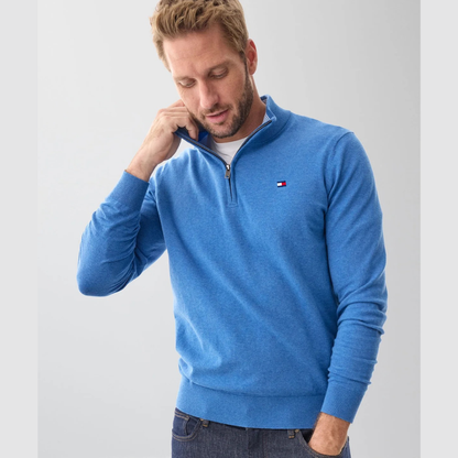 Quarter-Zip Sweater – Men's Heather Cotton Pullover
