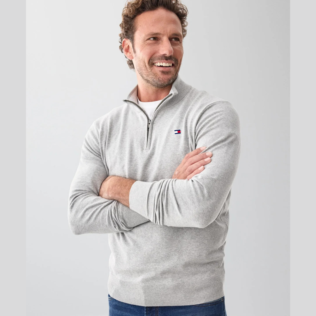 Quarter-Zip Sweater – Men's Heather Cotton Pullover