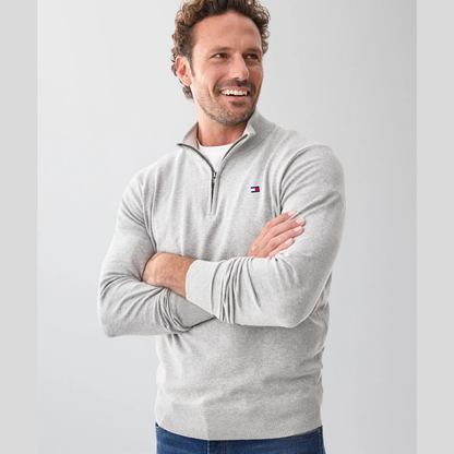 Quarter-Zip Sweater – Men's Heather Cotton Pullover