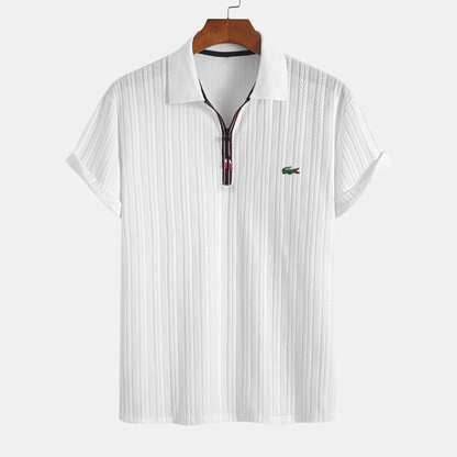 Men’s Textured Zip Polo – Premium Short Sleeve Casual Shirt