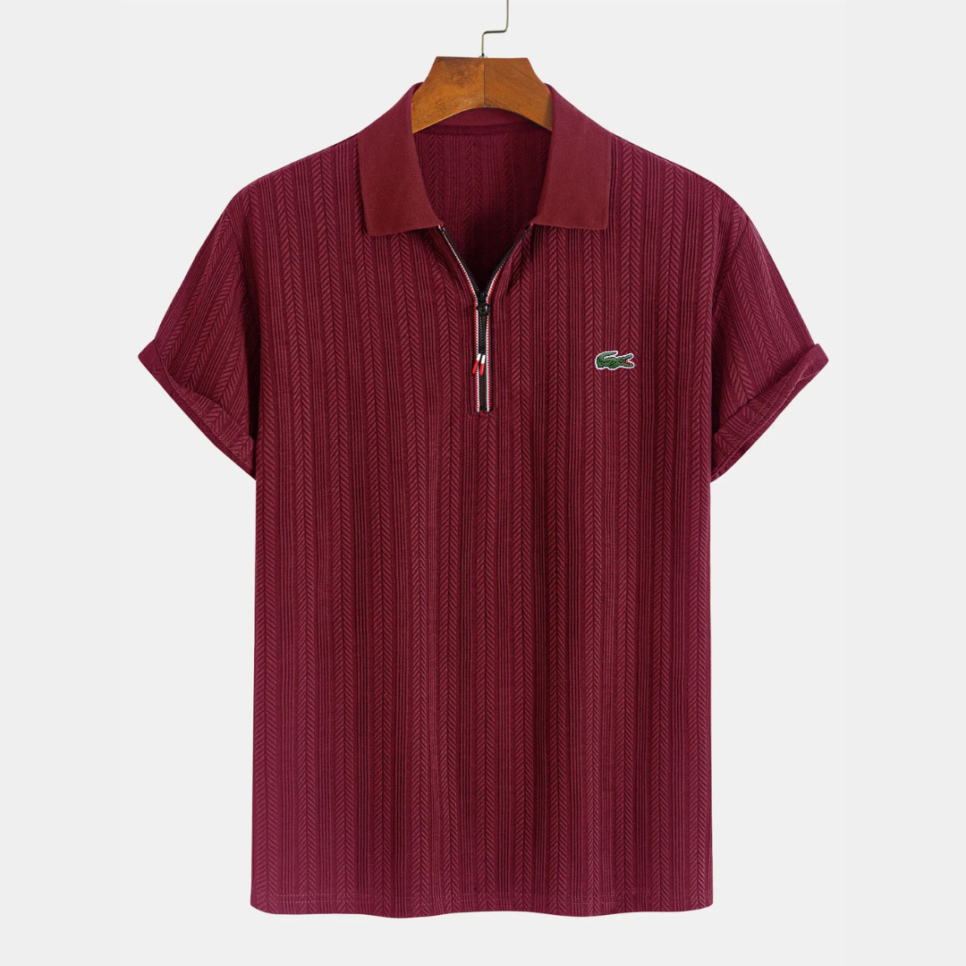Men’s Textured Zip Polo – Premium Short Sleeve Casual Shirt