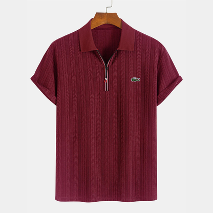 Men’s Textured Zip Polo – Premium Short Sleeve Casual Shirt