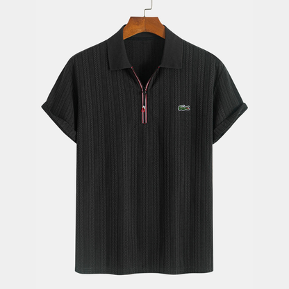 Men’s Textured Zip Polo – Premium Short Sleeve Casual Shirt