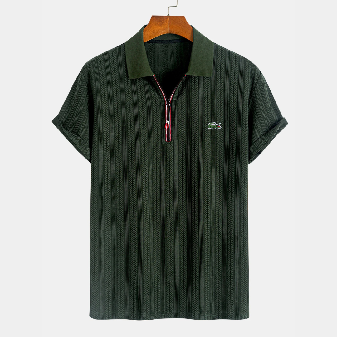 Men’s Textured Zip Polo – Premium Short Sleeve Casual Shirt