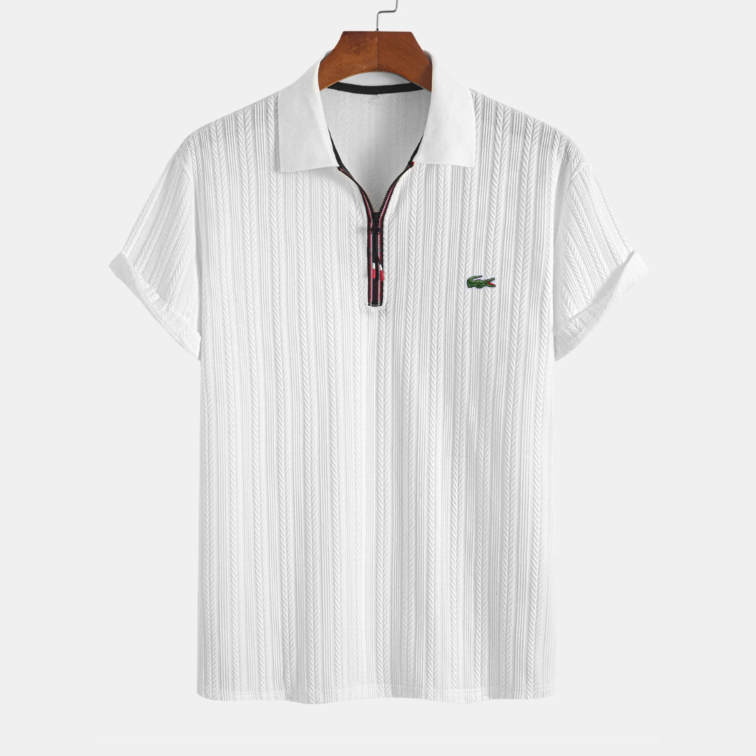 Men’s Textured Zip Polo – Premium Short Sleeve Casual Shirt