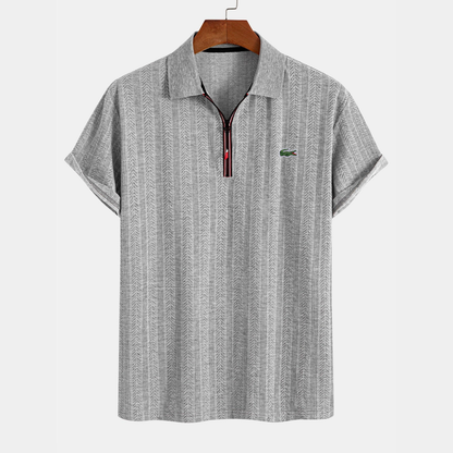 Men’s Textured Zip Polo – Premium Short Sleeve Casual Shirt