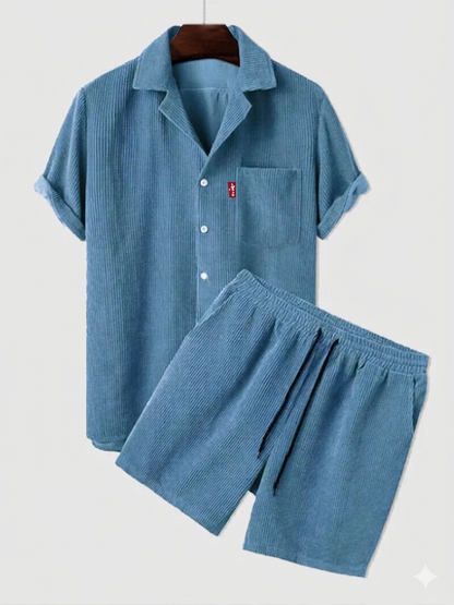 Men’s Corduroy Short Sleeve Shirt & Shorts Set – Casual Summer Co-Ord Outfit