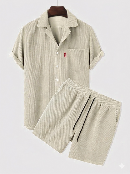 Men’s Corduroy Short Sleeve Shirt & Shorts Set – Casual Summer Co-Ord Outfit