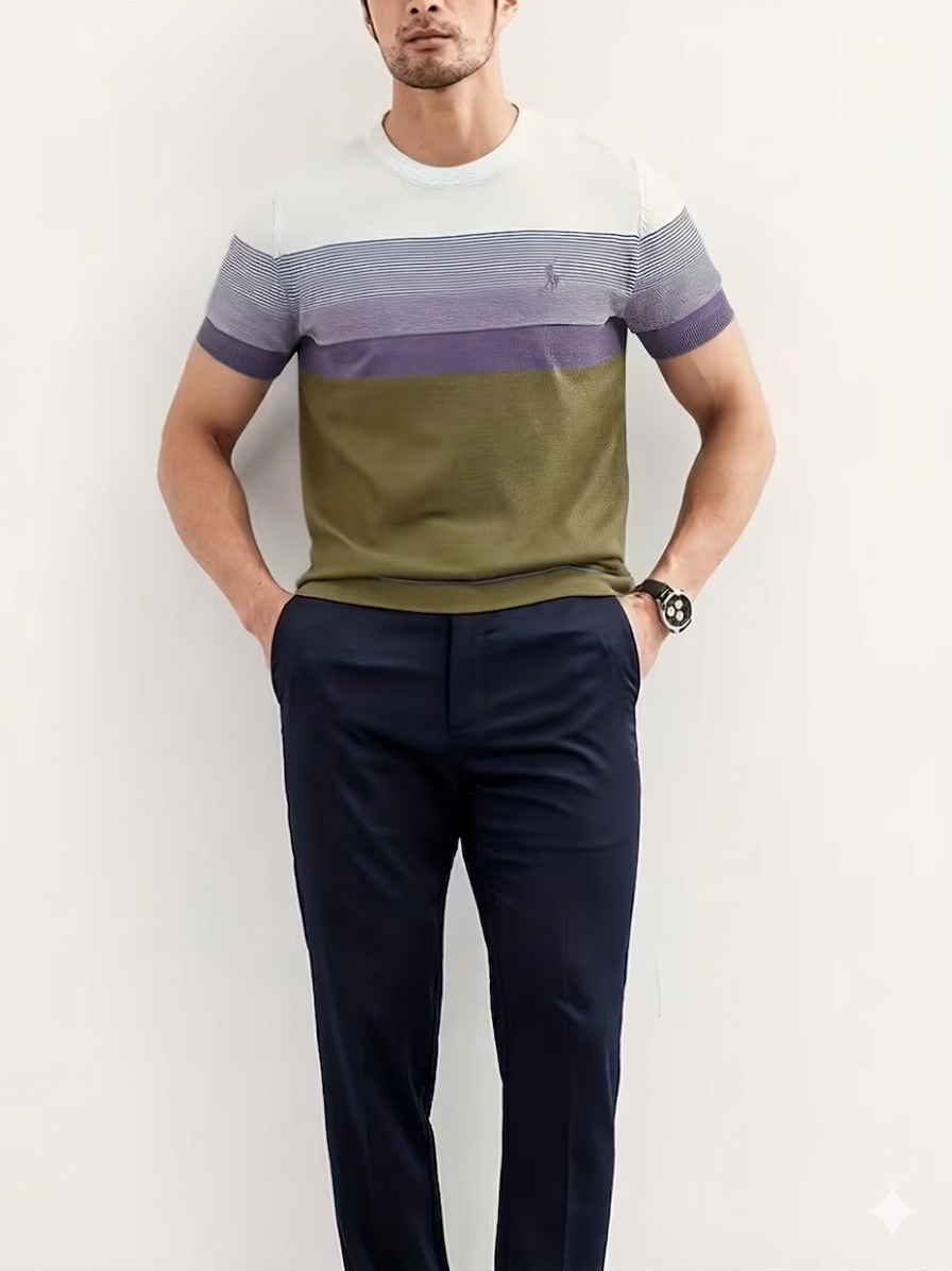 Men’s Premium Striped Knit T-Shirt – Casual Modern Style