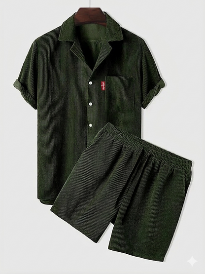 Men’s Corduroy Short Sleeve Shirt & Shorts Set – Casual Summer Co-Ord Outfit