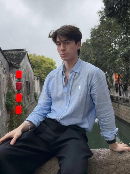 Men’s Casual Linen Shirt – Elegant Breathable Long Sleeve Button-Up