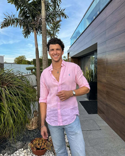 Men’s Casual Linen Shirt – Elegant Breathable Long Sleeve Button-Up