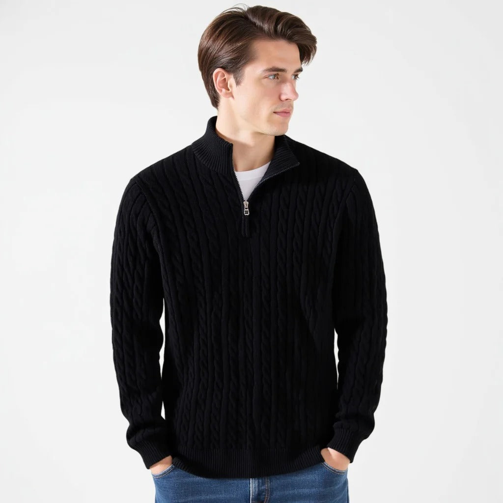 Men’s Premium Cable Knit Half-Zip Sweater – Classic Comfort & Modern Style