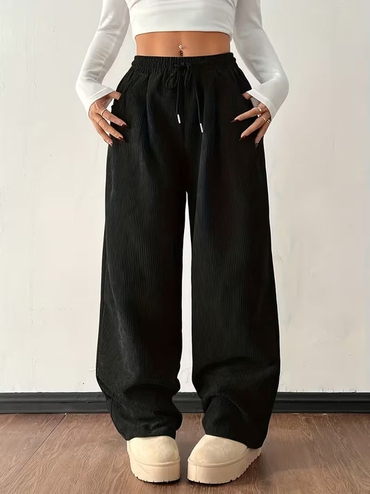Women’s High-Waist Wide Leg Pants – Casual Loose Fit Drawstring Trousers