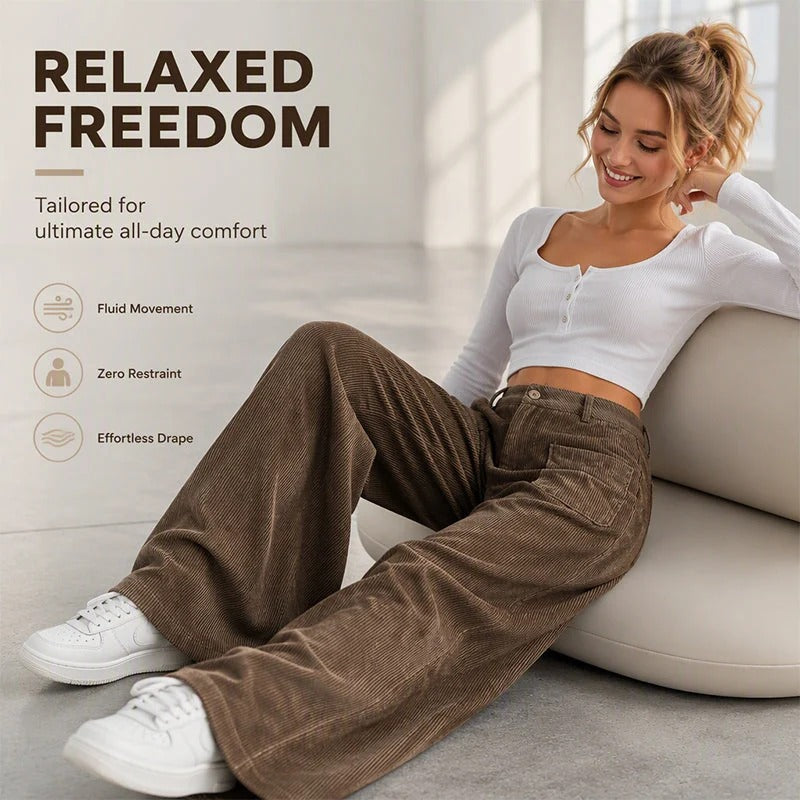 Women's Wide Leg Corduroy Pants – High Waist Casual Trousers