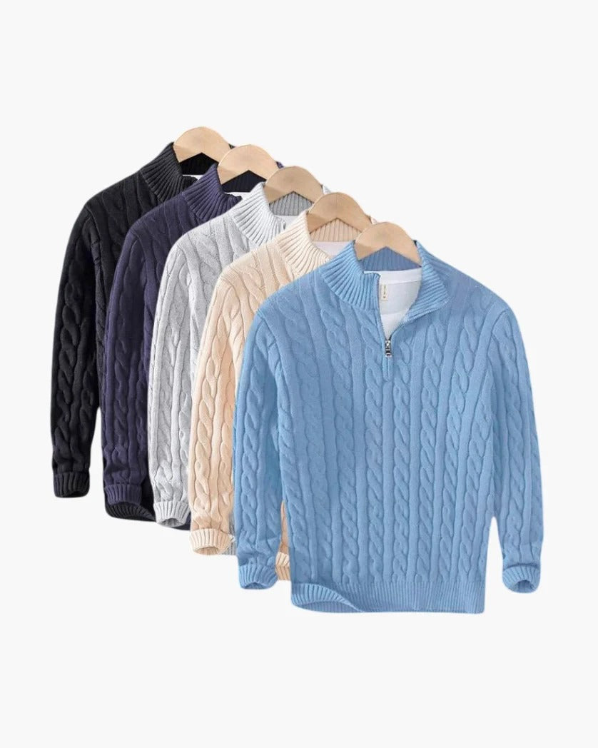 Men’s Premium Cable Knit Half-Zip Sweater – Classic Comfort & Modern Style