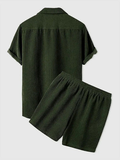 Men’s Corduroy Short Sleeve Shirt & Shorts Set – Casual Summer Co-Ord Outfit