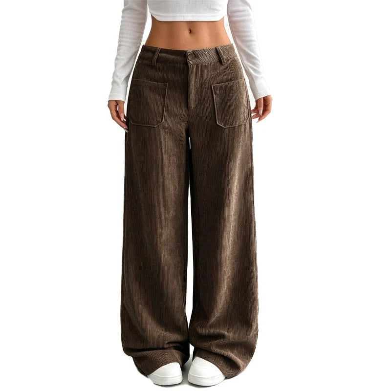 Women's Wide Leg Corduroy Pants – High Waist Casual Trousers