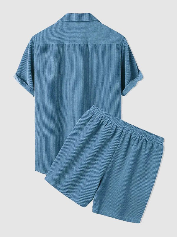 Men’s Corduroy Short Sleeve Shirt & Shorts Set – Casual Summer Co-Ord Outfit