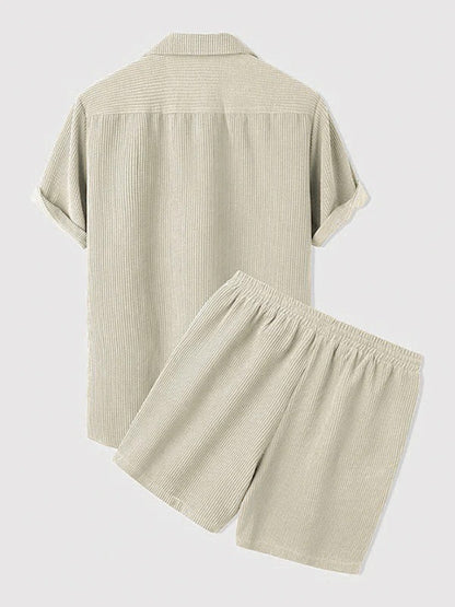 Men’s Corduroy Short Sleeve Shirt & Shorts Set – Casual Summer Co-Ord Outfit