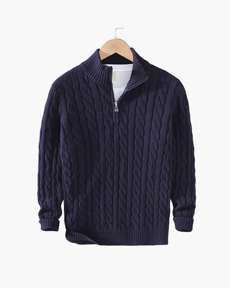Men’s Premium Cable Knit Half-Zip Sweater – Classic Comfort & Modern Style