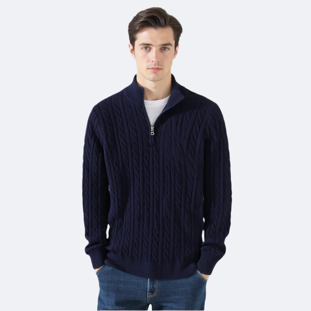 Men’s Premium Cable Knit Half-Zip Sweater – Classic Comfort & Modern Style