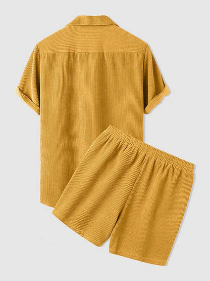Men’s Corduroy Short Sleeve Shirt & Shorts Set – Casual Summer Co-Ord Outfit