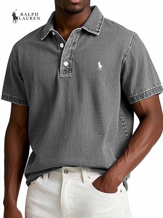 Men’s Vintage Polo Shirt – Washed Cotton Casual Short Sleeve Polo
