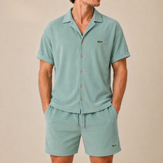 Corduroy Collar Shorts Set