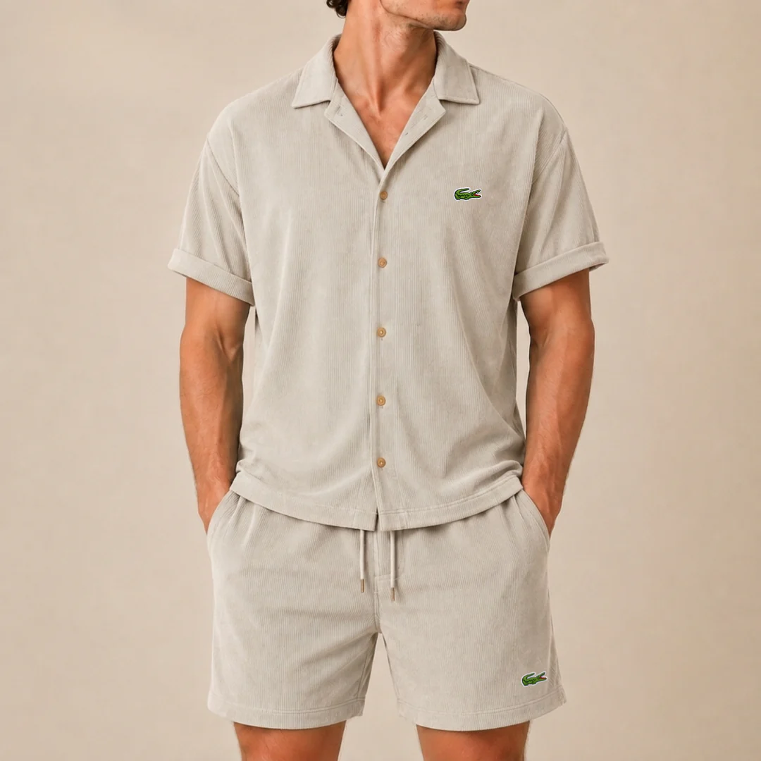 Corduroy Collar Shorts Set