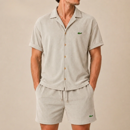 Corduroy Collar Shorts Set