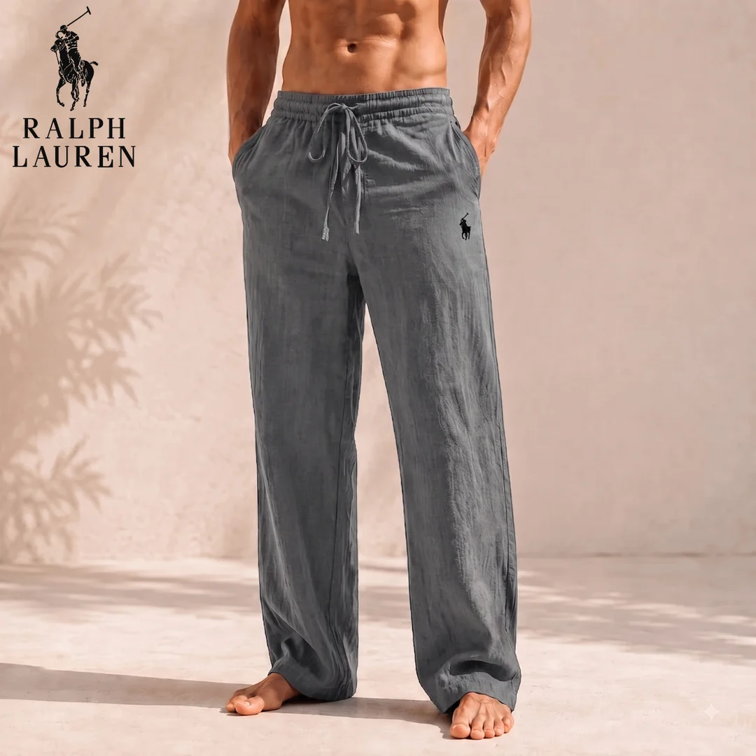 Men’s Linen Blend Wide-Leg Trousers – Relaxed Fit Drawstring Pants