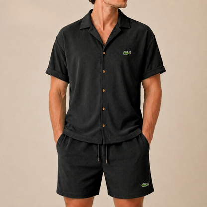 Corduroy Collar Shorts Set
