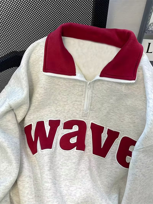 Vintage Wave Quarter-Zip Fleece Sweatshirt – Cozy Casual Pullover