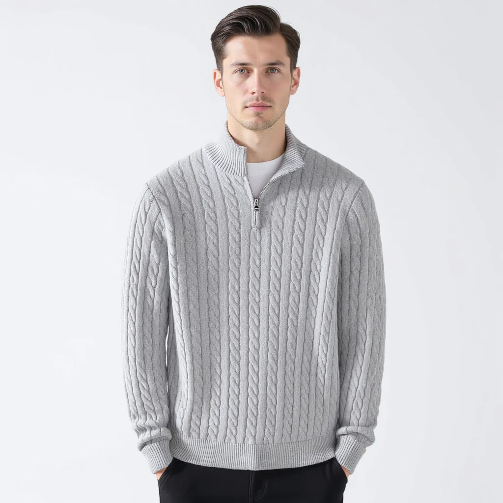 Men’s Premium Cable Knit Half-Zip Sweater – Classic Comfort & Modern Style