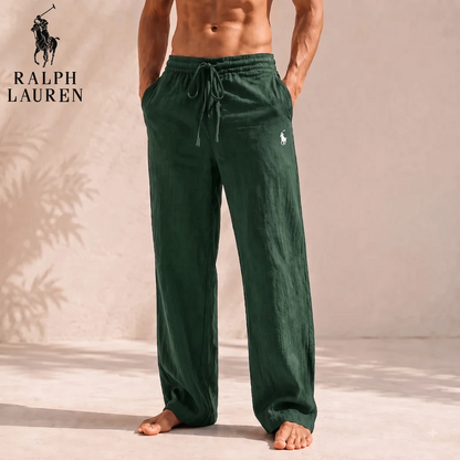 Men’s Linen Blend Wide-Leg Trousers – Relaxed Fit Drawstring Pants