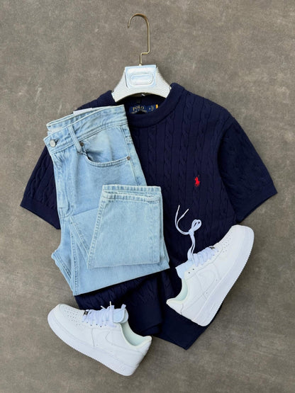 Men’s Premium Cable Knit T-Shirt – Modern Casual Luxury