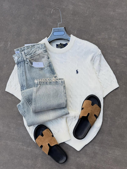 Men’s Premium Cable Knit T-Shirt – Modern Casual Luxury
