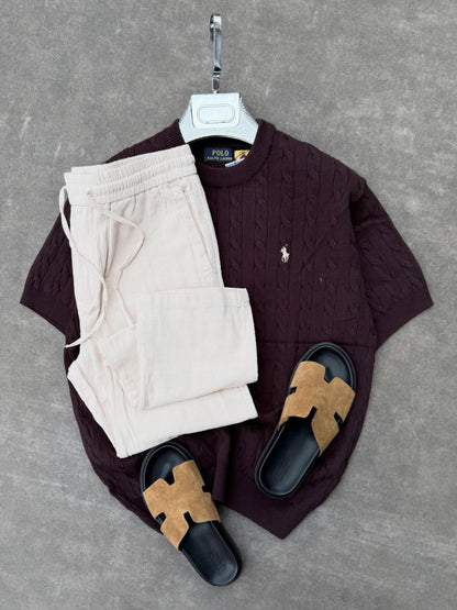 Men’s Premium Cable Knit T-Shirt – Modern Casual Luxury