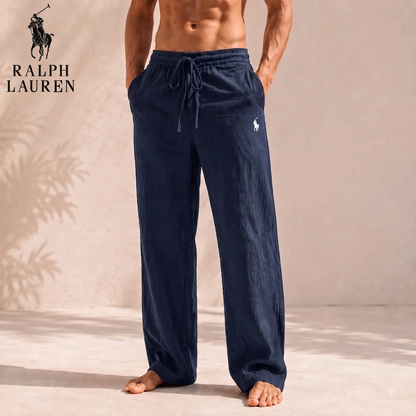 Men’s Linen Blend Wide-Leg Trousers – Relaxed Fit Drawstring Pants