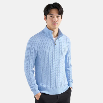 Men’s Premium Cable Knit Half-Zip Sweater – Classic Comfort & Modern Style